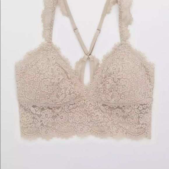 Aerie Bralette Women’s Size Small Antique Rose Pink Eyelash Lace Racerback - Picture 5 of 10